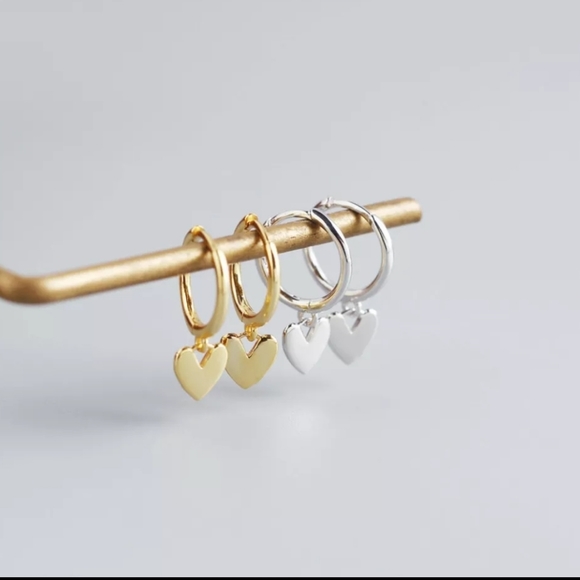 Silver Heart Charm Mini Hoops - Picture 3 of 3